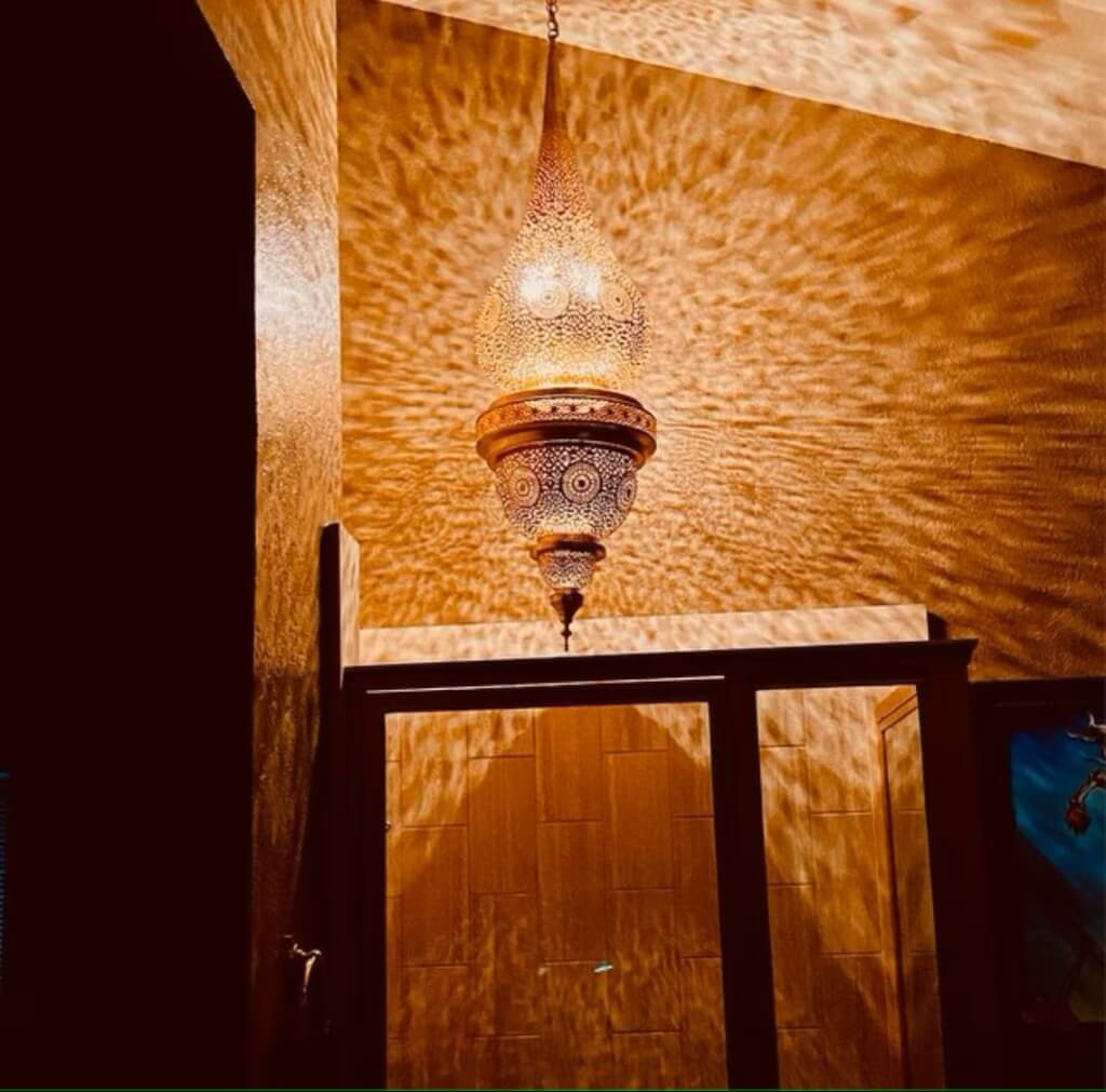 Tall Engraved Brass Pendant Lamp 130cm – Moroccan Palace Statement Light image 3