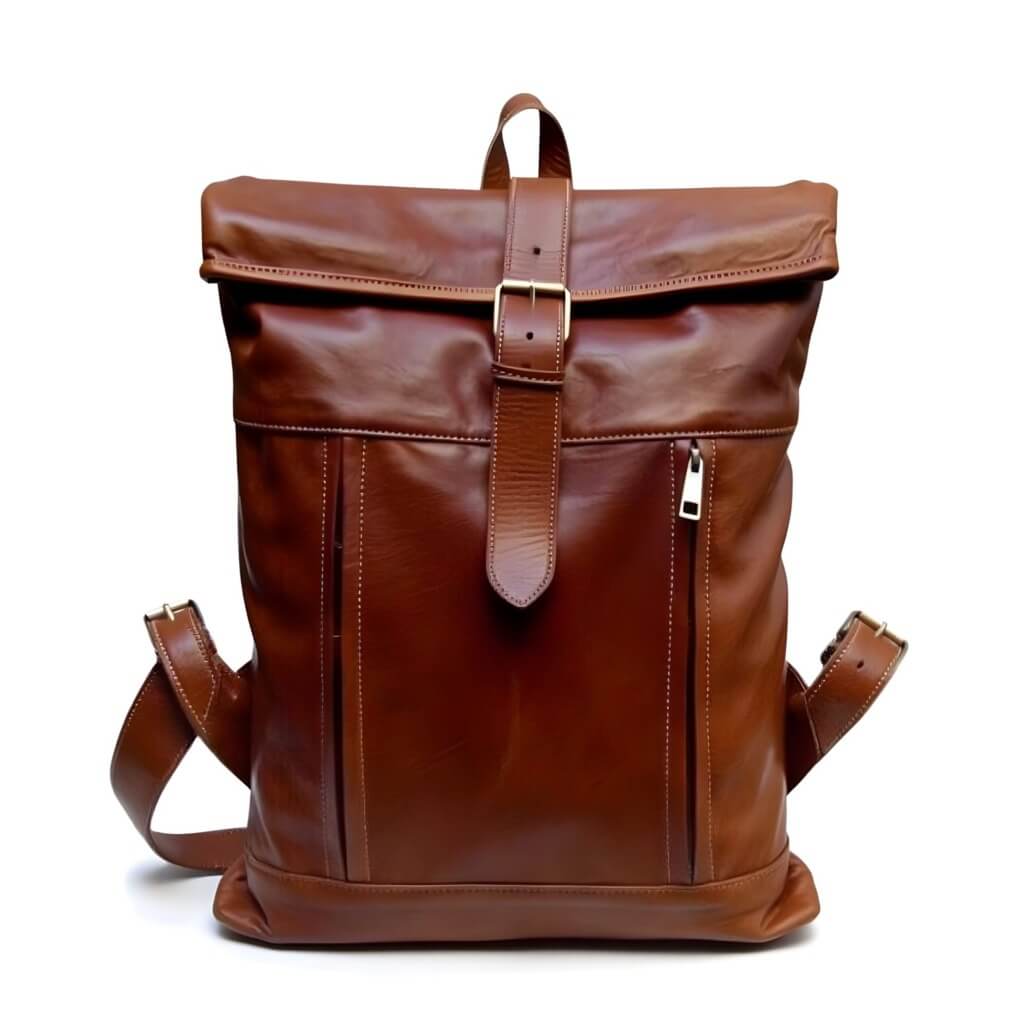 Full-Grain Leather Rolltop Backpack – Handcrafted 10.2″ Travel Bag image