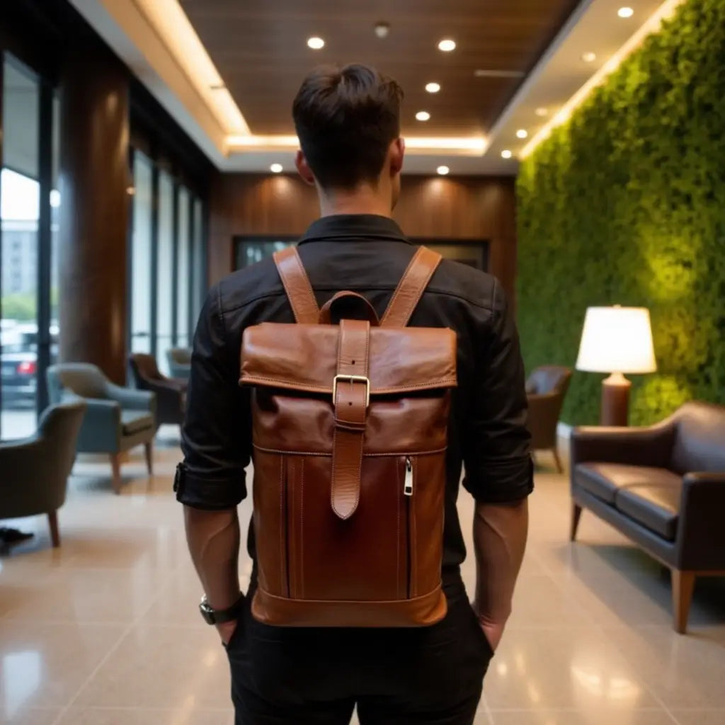 Full-Grain Leather Rolltop Backpack – Handcrafted 10.2″ Travel Bag image 5