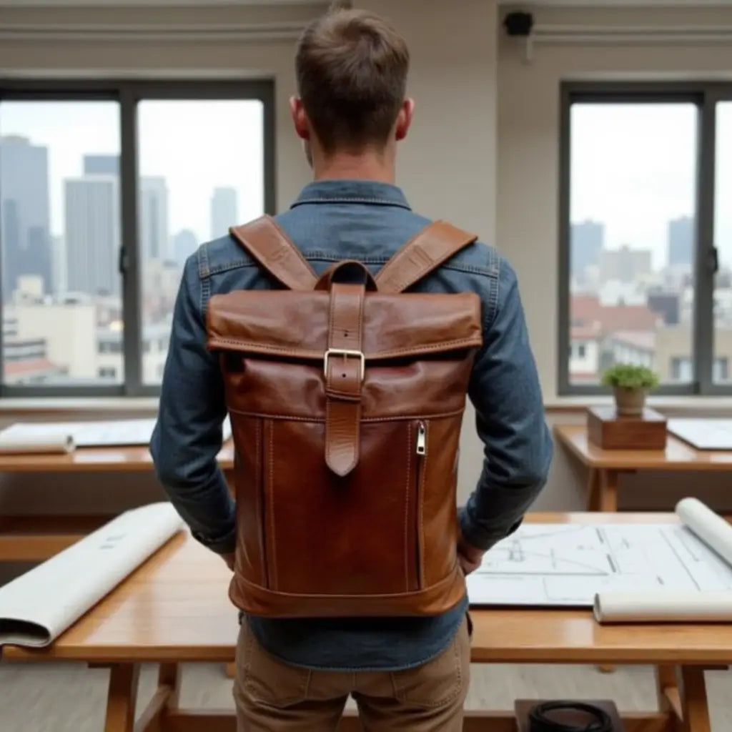 Full-Grain Leather Rolltop Backpack – Handcrafted 10.2″ Travel Bag image 3