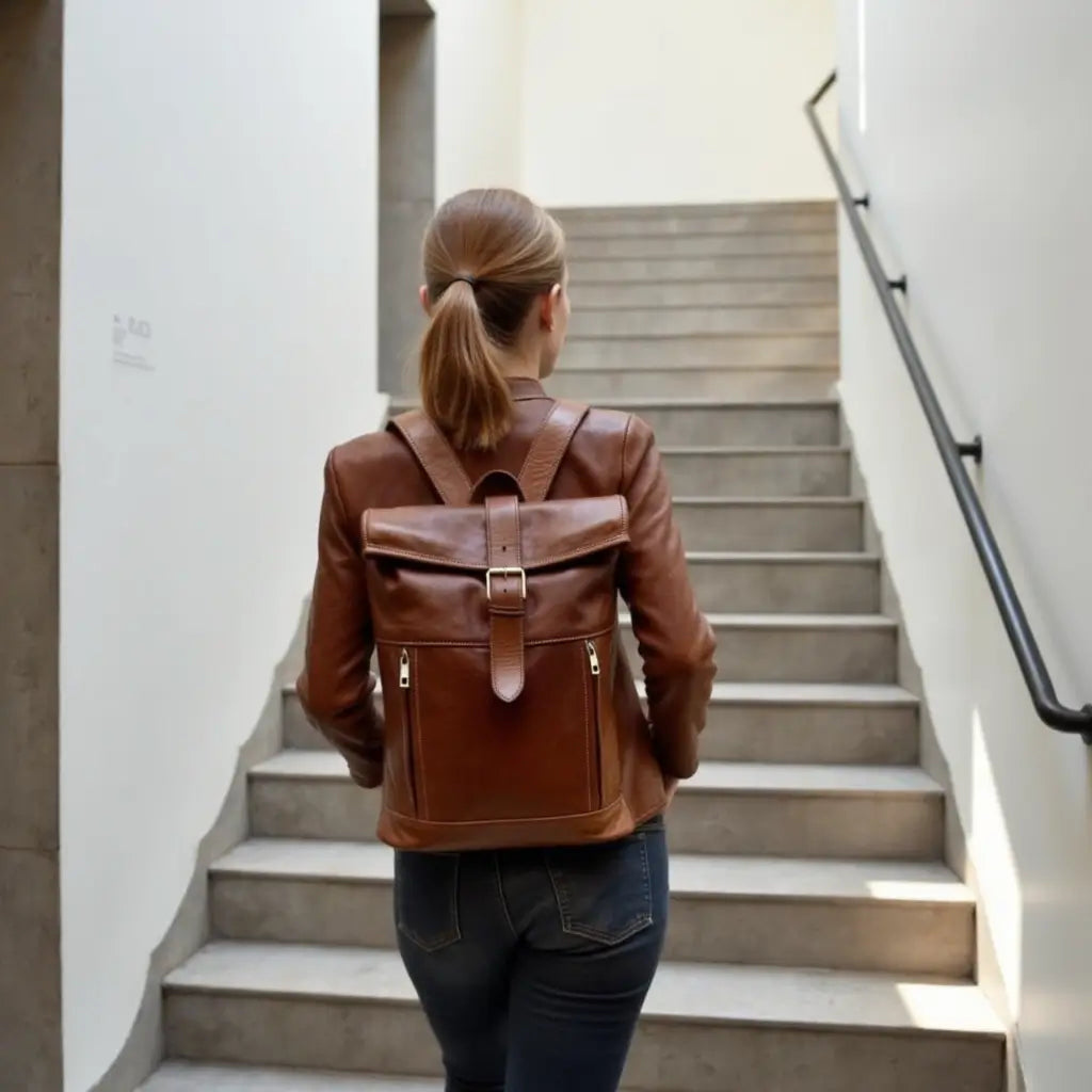 Full-Grain Leather Rolltop Backpack – Handcrafted 10.2″ Travel Bag image 4