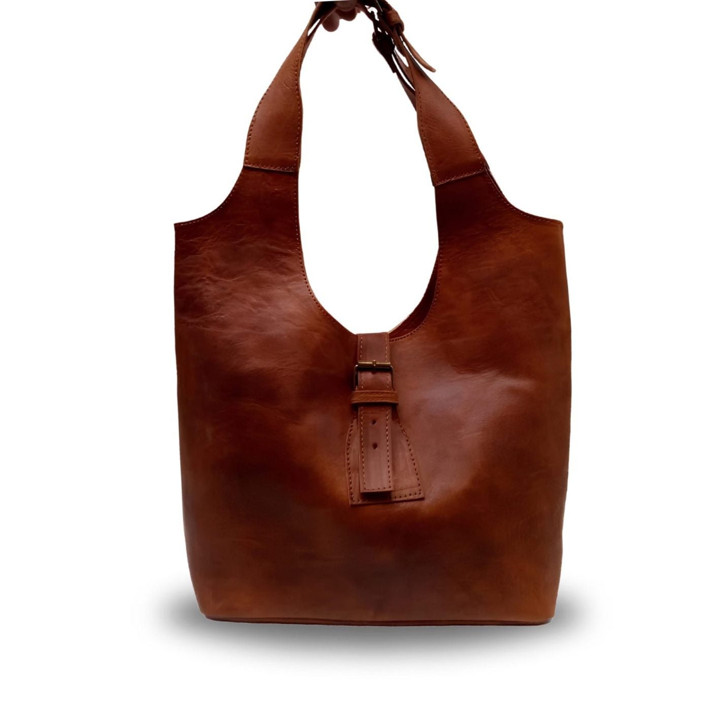 Brown Leather Shoulder Bag – Handcrafted Minimalist Hobo Design image