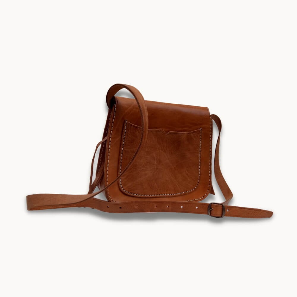 Brown Leather Shoulder Bag with Embossed Cutwork Design image 13