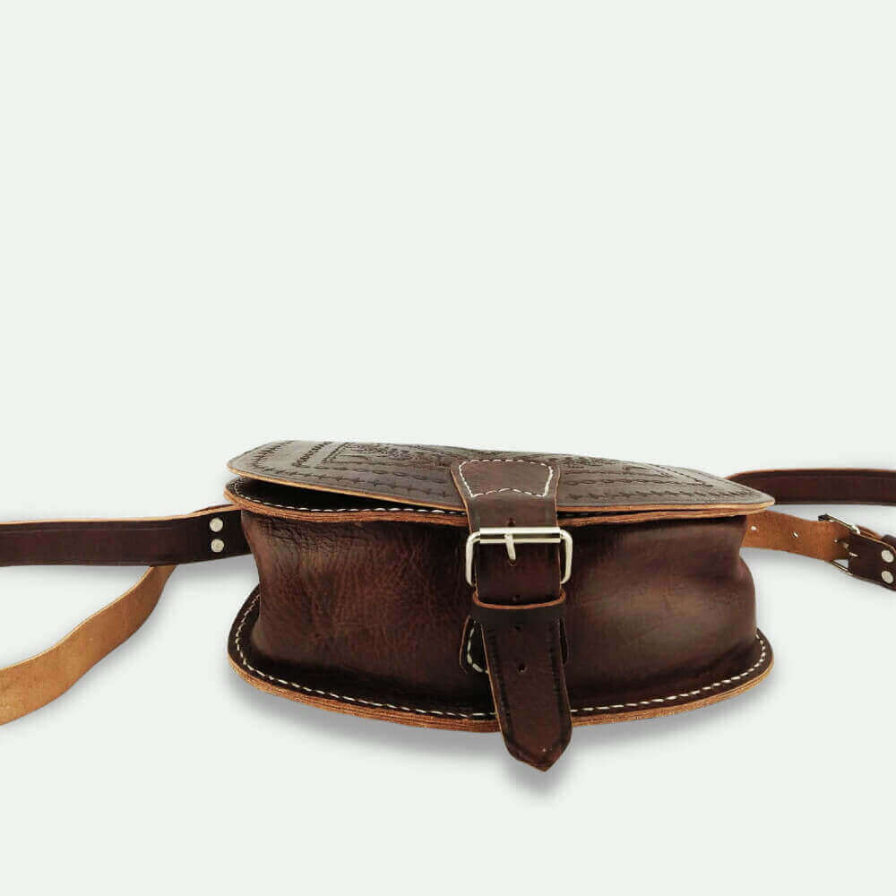 Brown Leather Shoulder Bag with Embossed Cutwork Design image 9