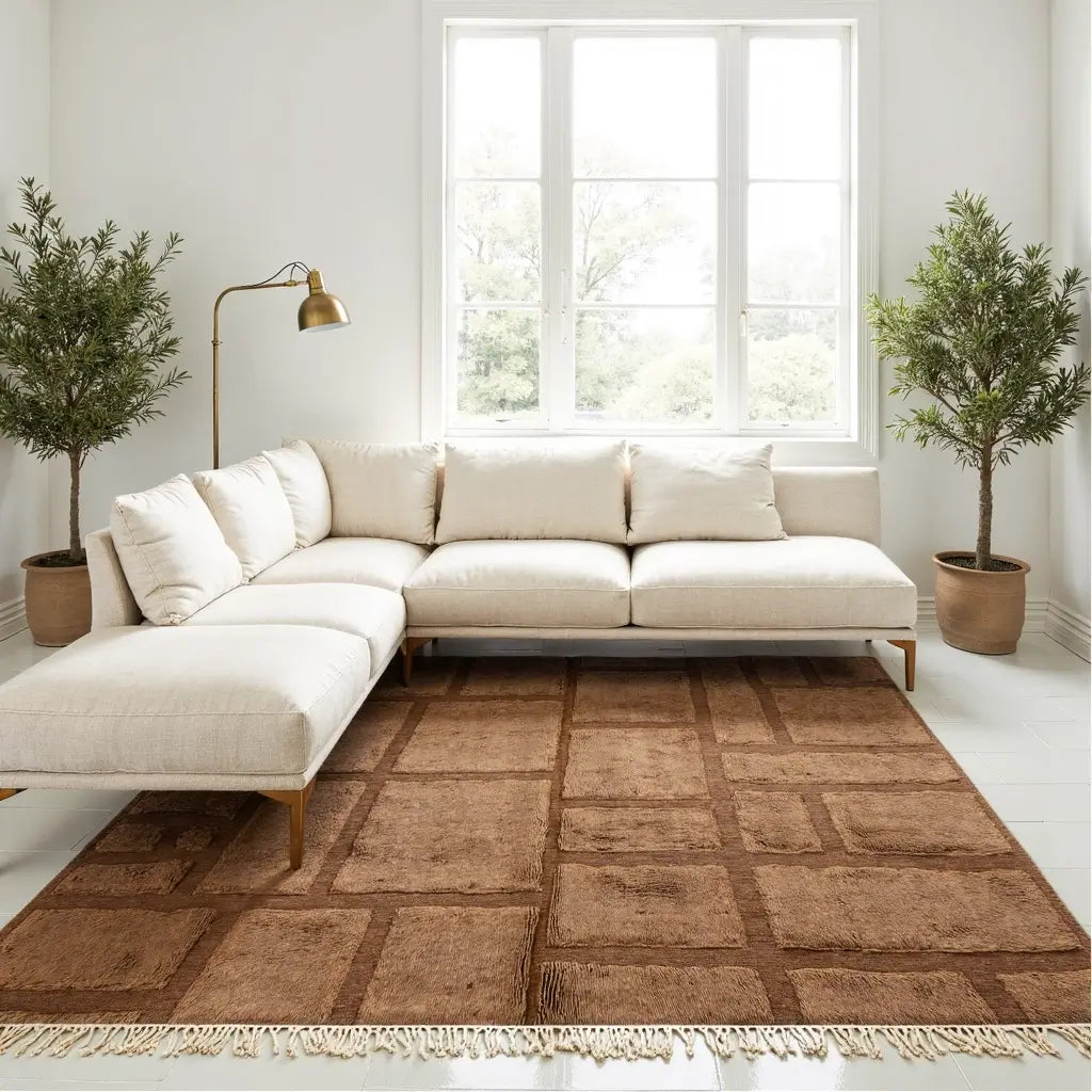 Modern Grid Moroccan Wool Shag Rug – Handwoven Contemporary Collection image 2