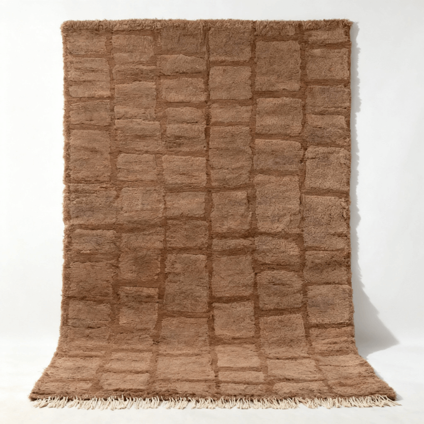 Modern Grid Moroccan Wool Shag Rug – Handwoven Contemporary Collection image
