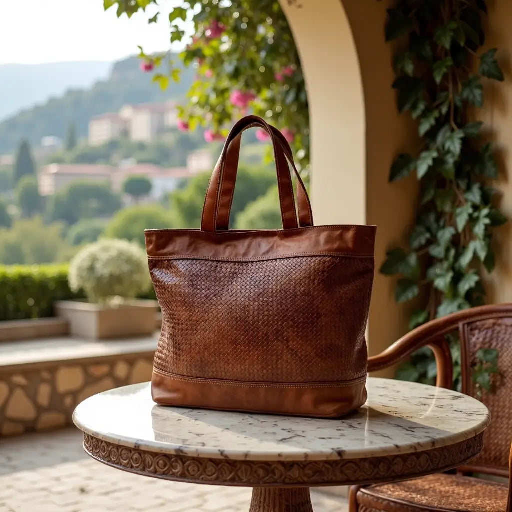 Handwoven Leather Tote Bag – Basketweave Brown Shoulder Handbag image 10