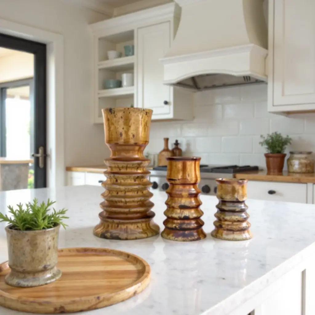 Tamegroute Stacked Pillar Candleholders Set of 3 – Handmade Ceramic image