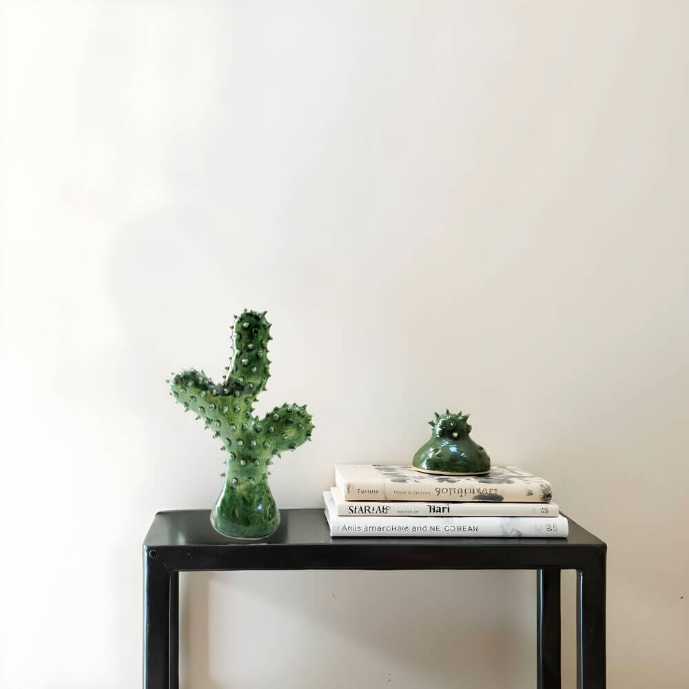 Tamegroute Ceramic Cactus Sculpture Set – Handmade Desert Pottery (Set of 2) image 2