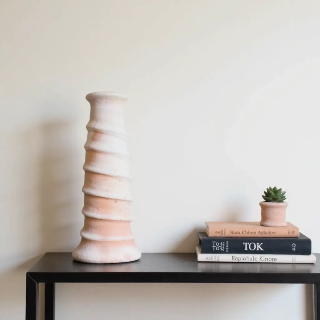 White Tamegroute Ceramic Spiral Candle Holder 35cm – Sculptural Tower image 2