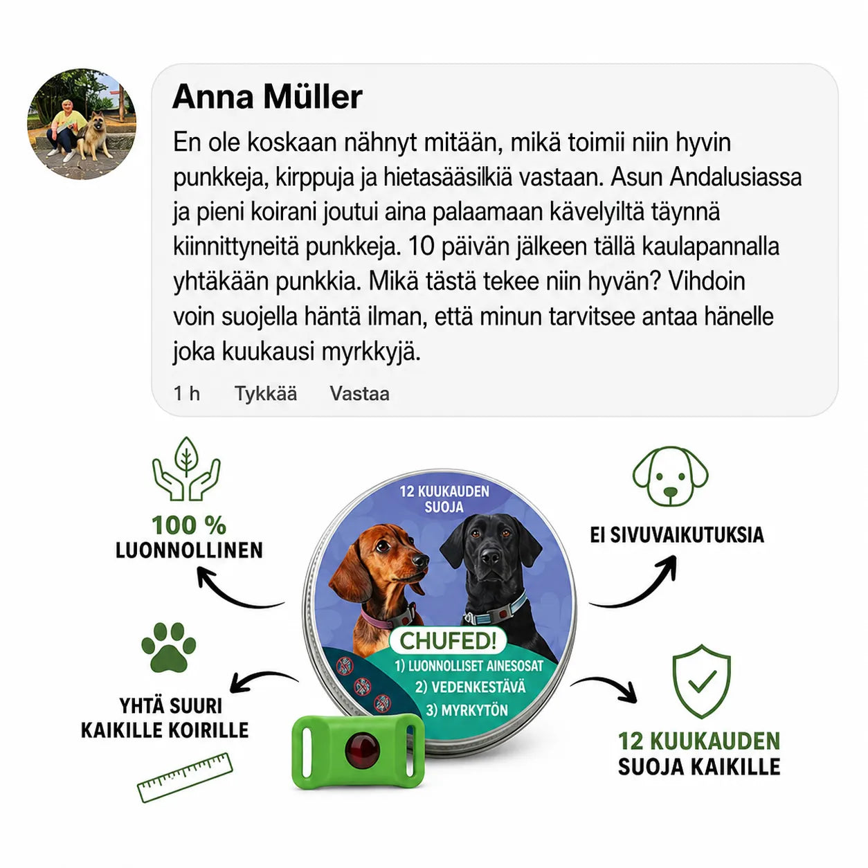 Luonnollinen suojariipus – 12 kuukauden suoja kirppuja, punkkeja ja loisia vastaan