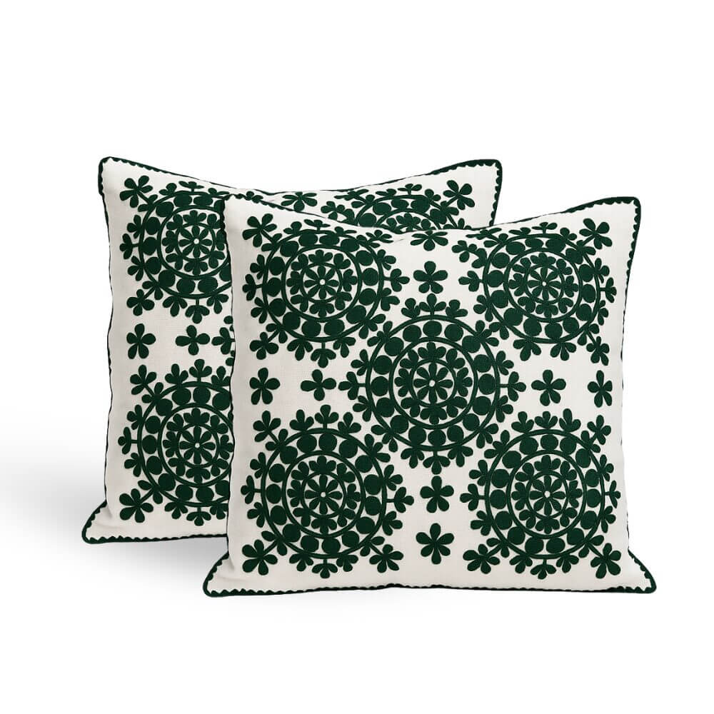Embroidered Cotton Pillow Covers with Medallion Pattern – Set of 2 image