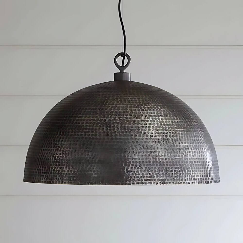 Hammered Brass Dome Pendant Light – Industrial Moroccan Statement Lighting image 5