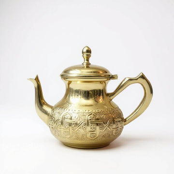 Hand-Engraved Gold Brass Teapot – Traditional Moroccan Design image