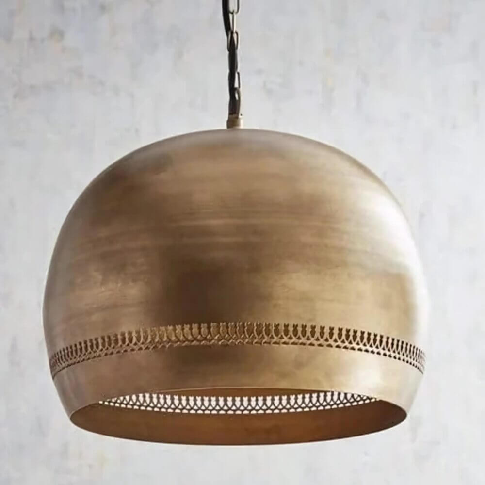 Engraved Brass Dome Pendant Light – Hand-Finished Geometric Ceiling Lamp image