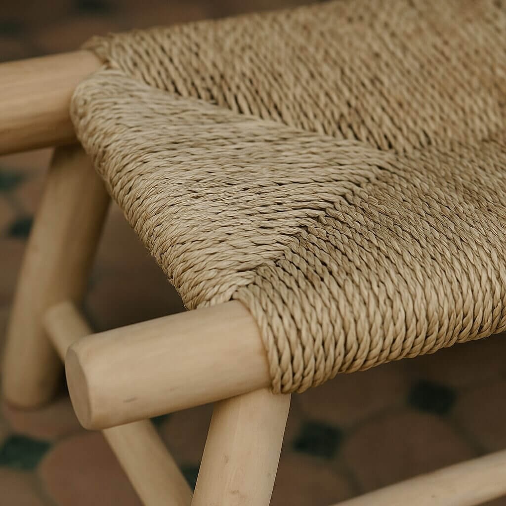 Handwoven Moroccan Straw Bench – Eco-Friendly Palm Leaf & Lemon Wood Seating image 6