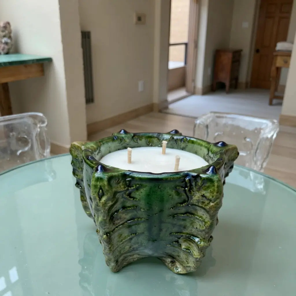 Tamegroute Green Ceramic Candle Bowl – Triple-Wick Statement Piece image 3