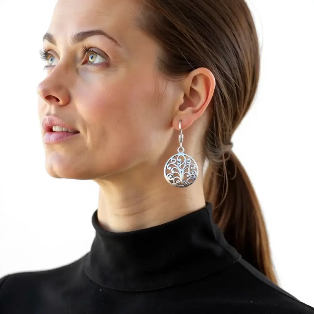 Sterling Silver Filigree Earrings – Tree of Life Drop Design image 2