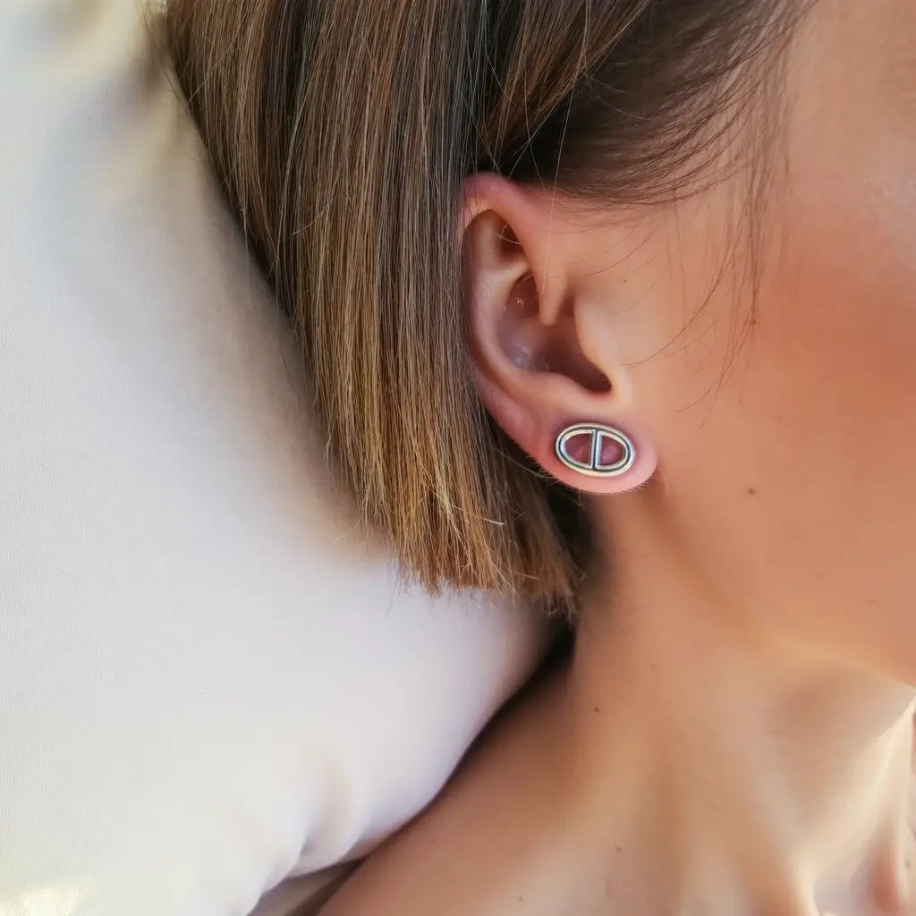 Sterling Silver Circle Stud Earrings – Designer Hermes Inspired Jewelry image 3