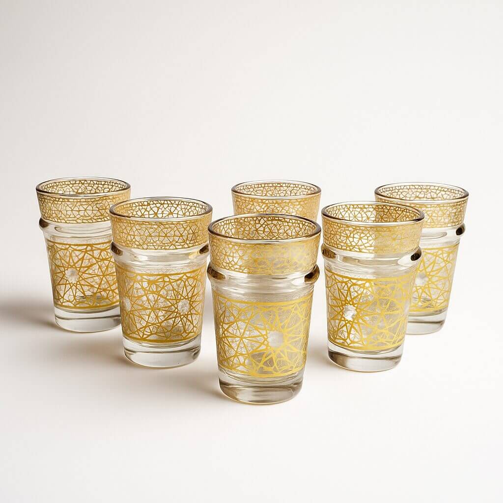 Gold Geometric Tea Glasses Set of 6 – Handcrafted Moroccan Design image