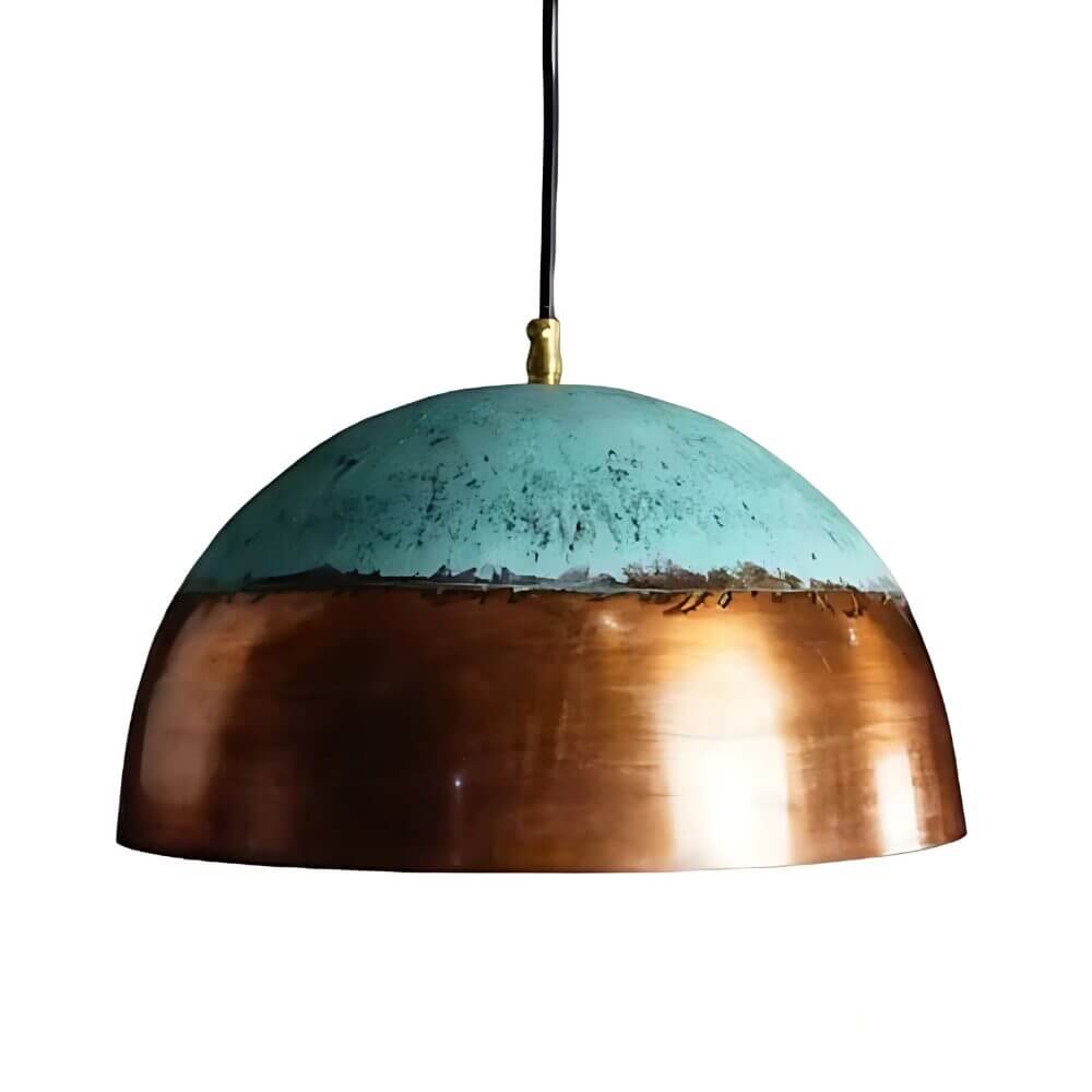 Verdigris & Copper Dome Lamp – Hand-Hammered Brass Pendant Light image