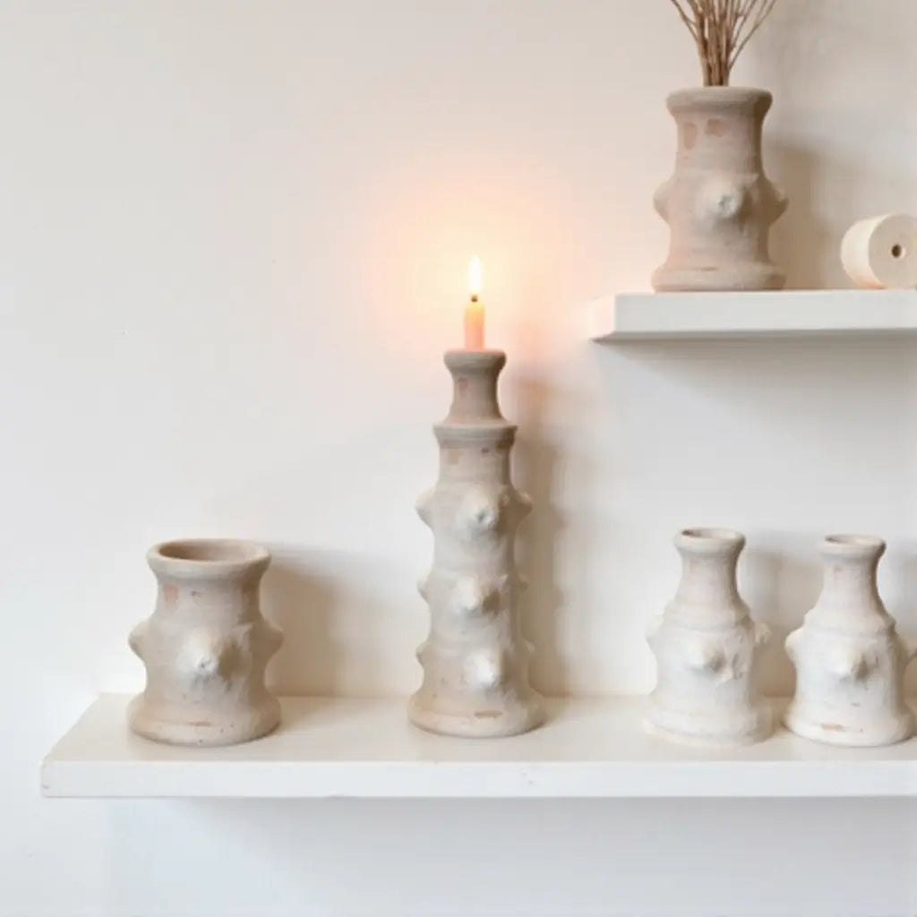 Handcrafted Tamegroute Pottery Candlestick – White Ceramic Tower Design 40cm image 6