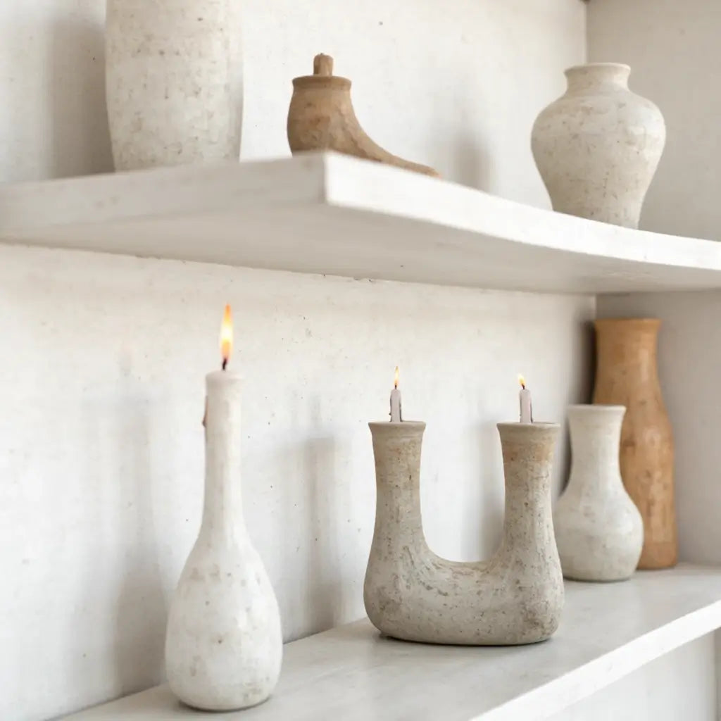 Tamegroute U-Shaped Double Candleholder – Handmade Ceramic Art Piece image