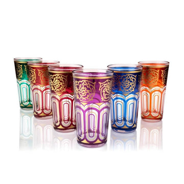 Hand-Painted Multicolor Tea Glasses Set of 6 – Gold Arabesque Design image