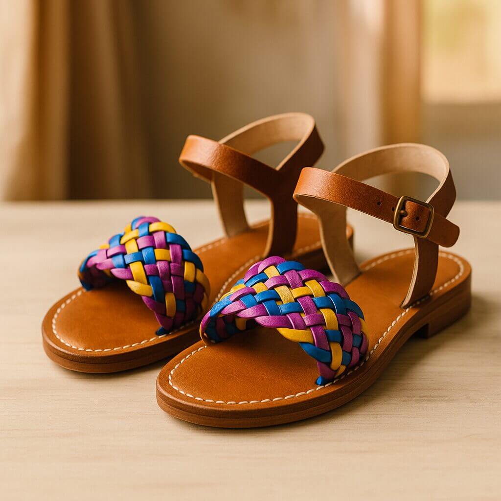 Rainbow Woven Leather Sandals – Handmade Artisan Footwear image 4