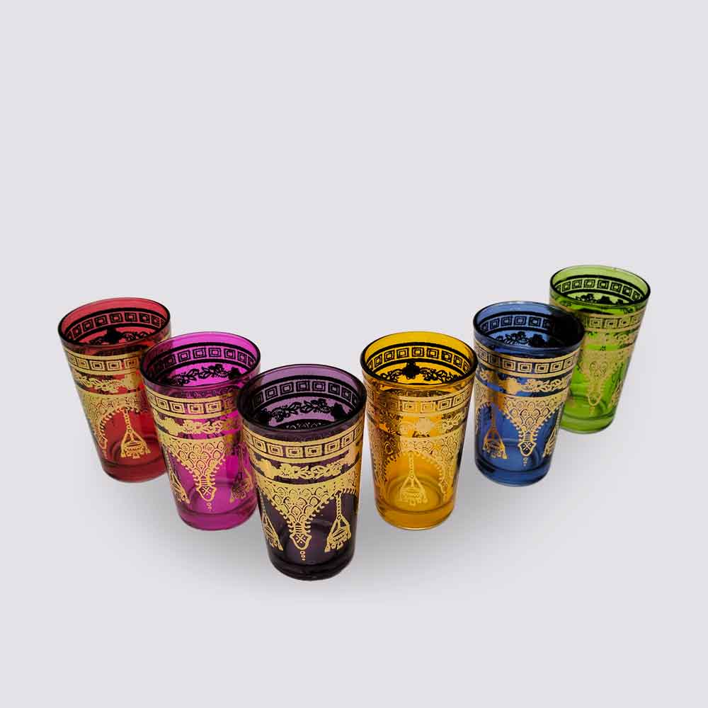 Hand-Painted Multicolor Tea Glasses Set – Golden Henna Design (6-Piece) image 7