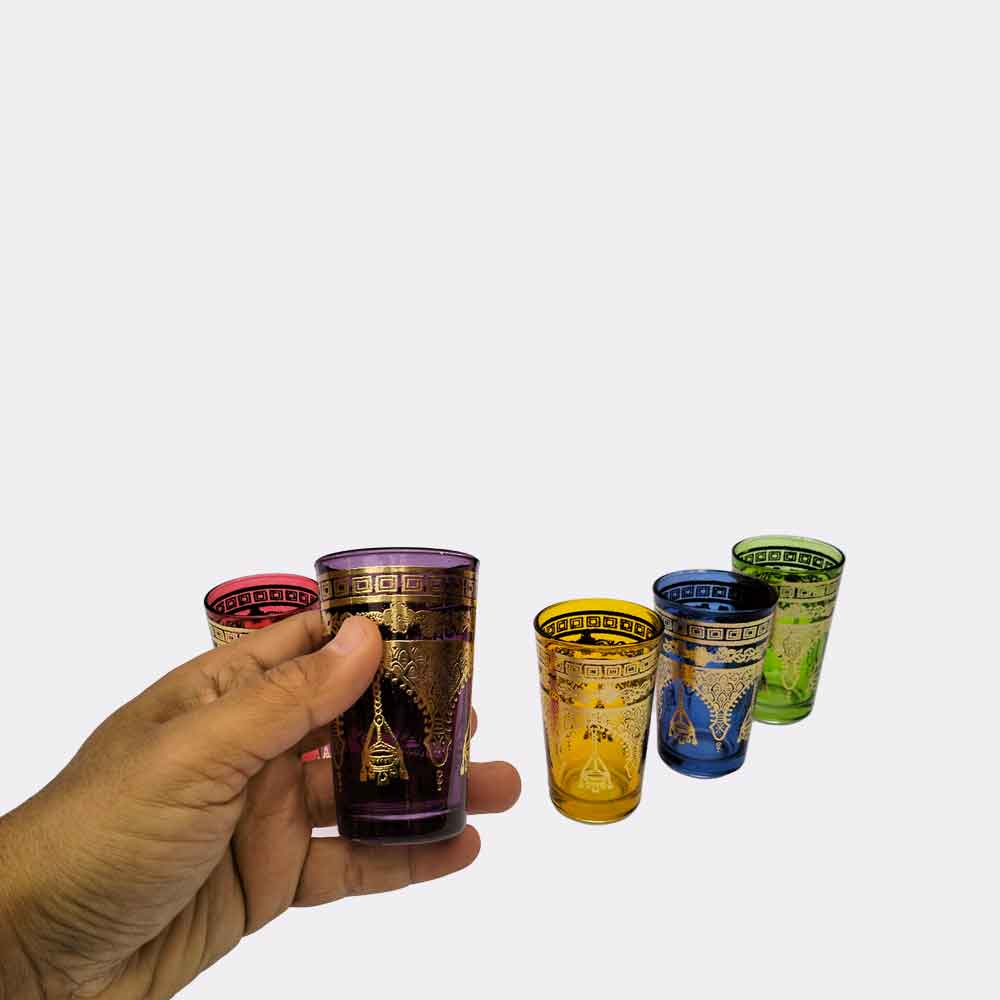 Hand-Painted Multicolor Tea Glasses Set – Golden Henna Design (6-Piece) image 8