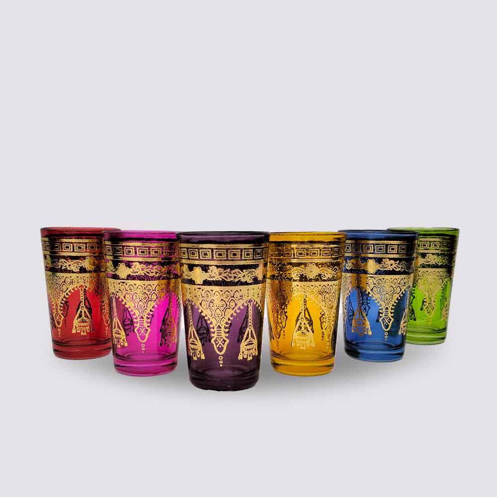 Hand-Painted Multicolor Tea Glasses Set – Golden Henna Design (6-Piece) image