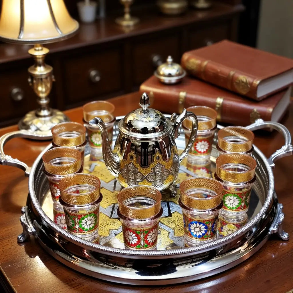 Silver Engraved Tea Set Large – Handcrafted 12 Glass Serving Collection image 3