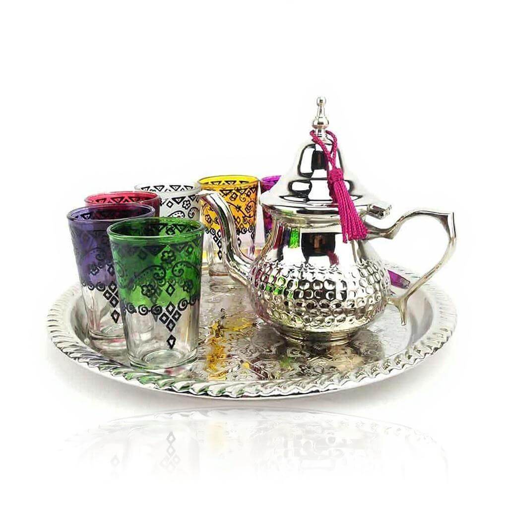 Silver-Plated Tea Set with Tray – Hand-Engraved 8-Piece Serving Collection image