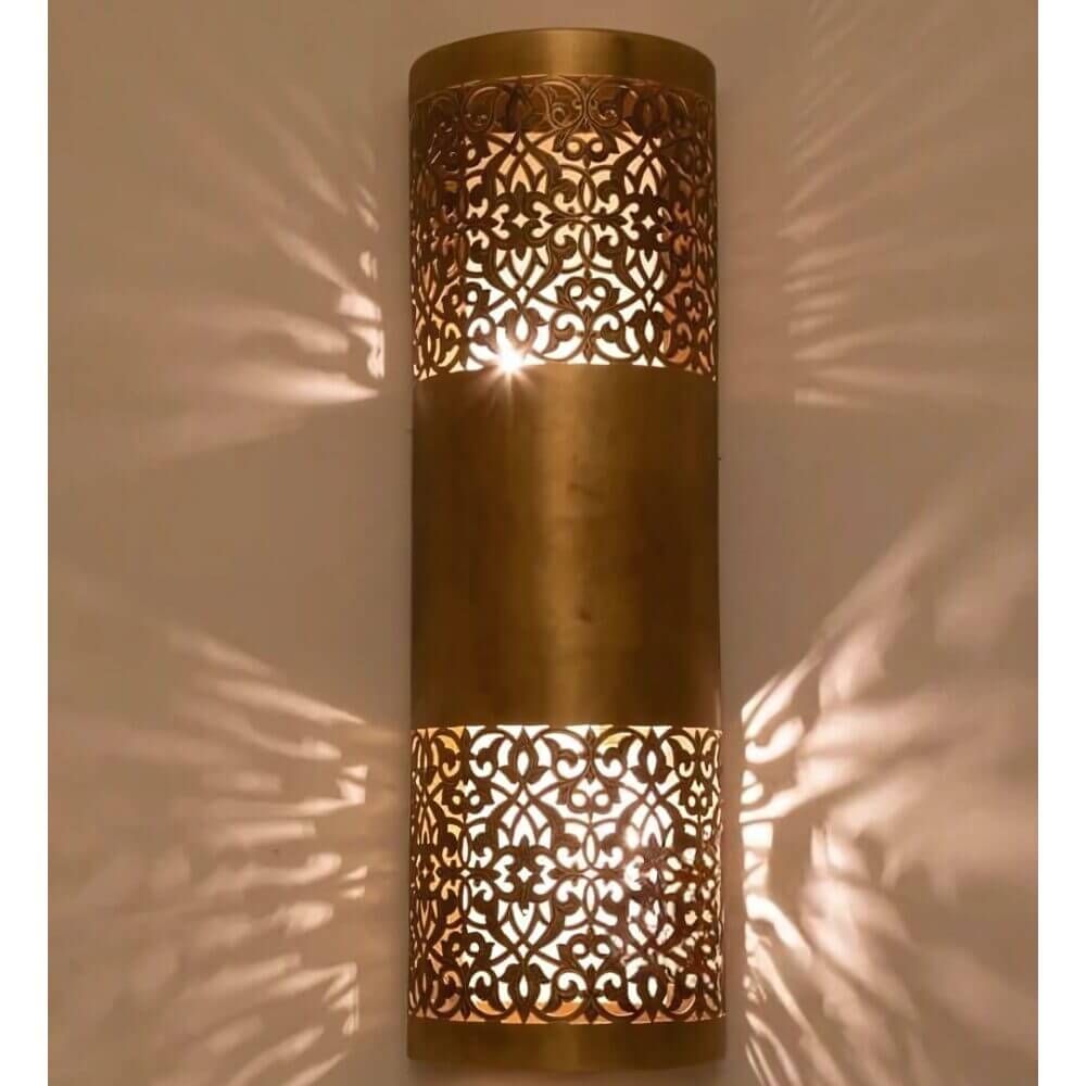 Hand-Engraved Brass Wall Lamp – Cylindrical Sconce with Filigree Patterns, 19… image 2