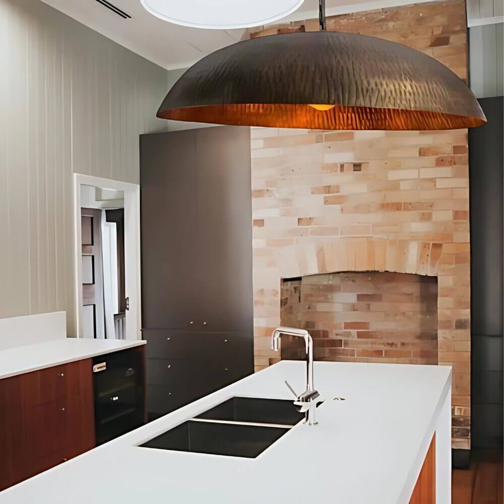 Hammered Brass Dome Pendant Light – Hand-Forged Copper Ceiling Lamp image 2