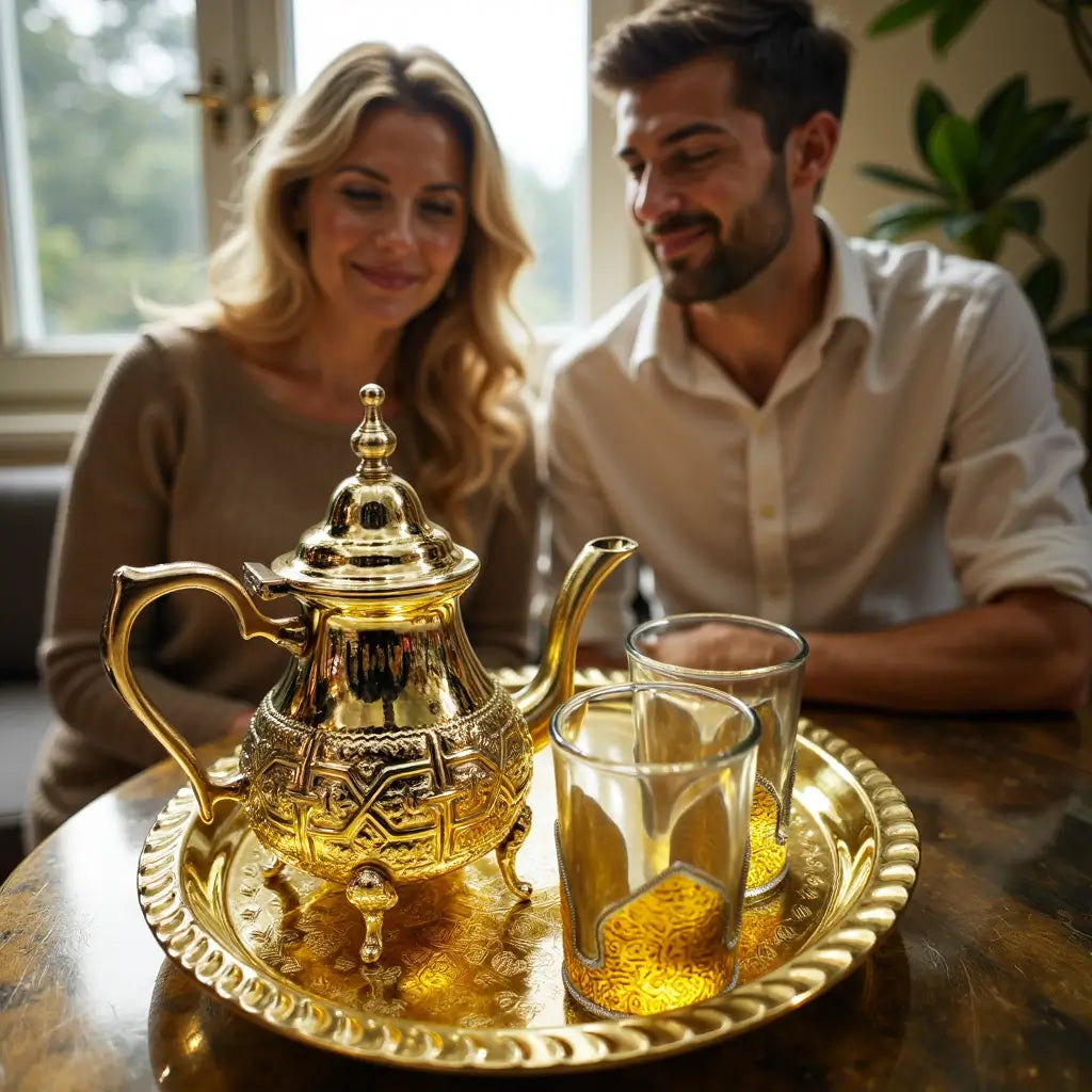 Brass Mini Tea Set – Handcrafted 2 Glass Service with Ornate Tray image 4