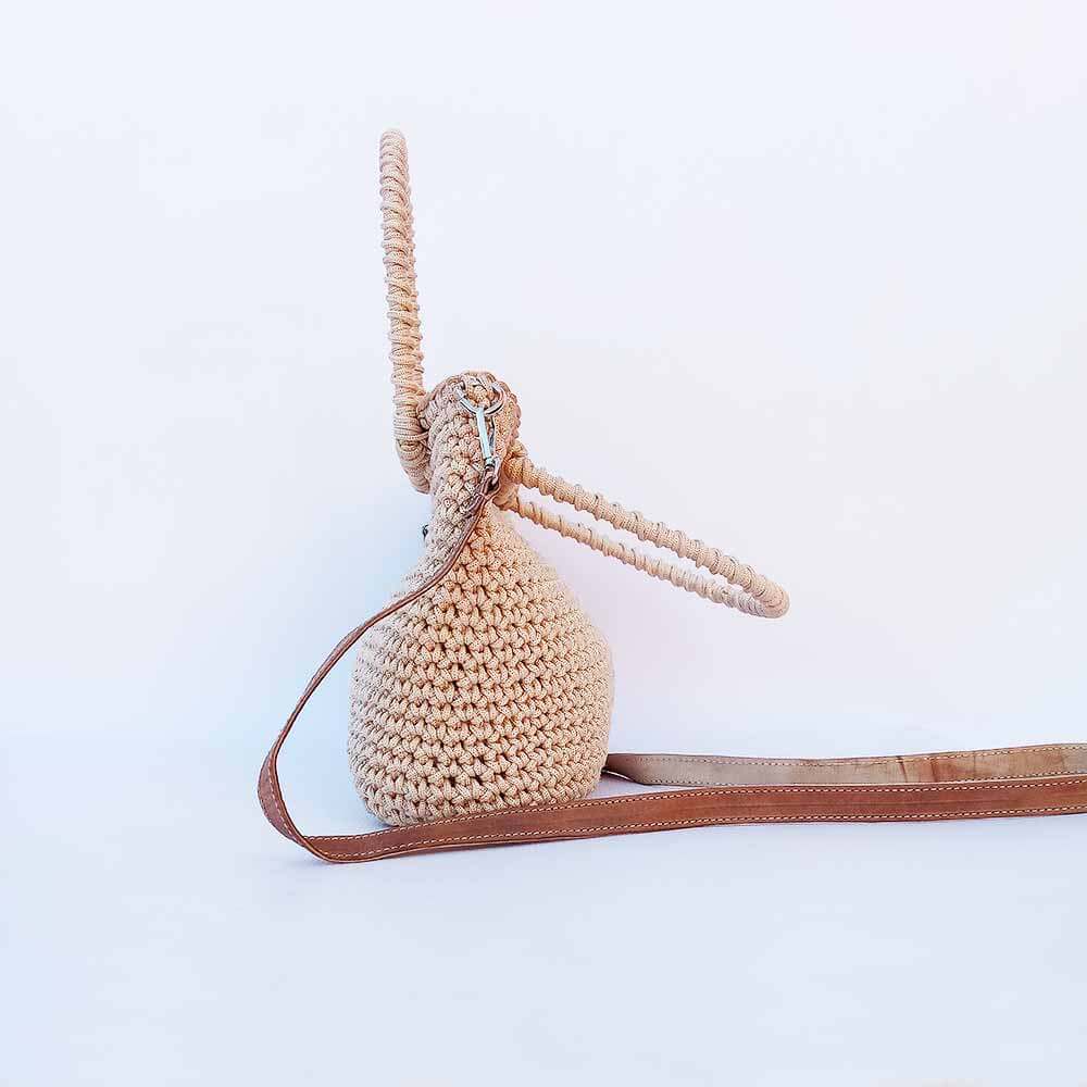 Sustainable Crochet Hobo Bag with Genuine Leather Strap image