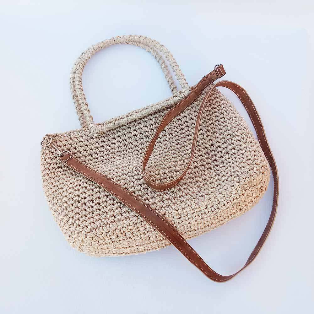 Sustainable Crochet Hobo Bag with Genuine Leather Strap image 3