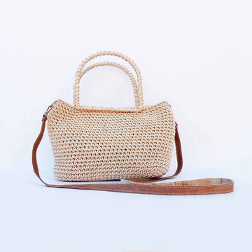 Sustainable Crochet Hobo Bag with Genuine Leather Strap image