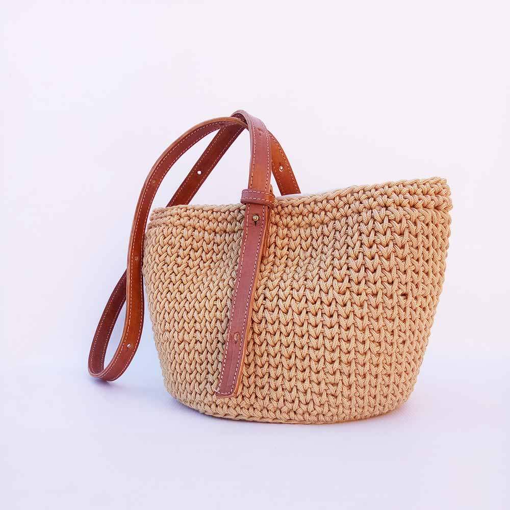 Moroccan Crochet Tote Bag with Genuine Leather Strap image 2