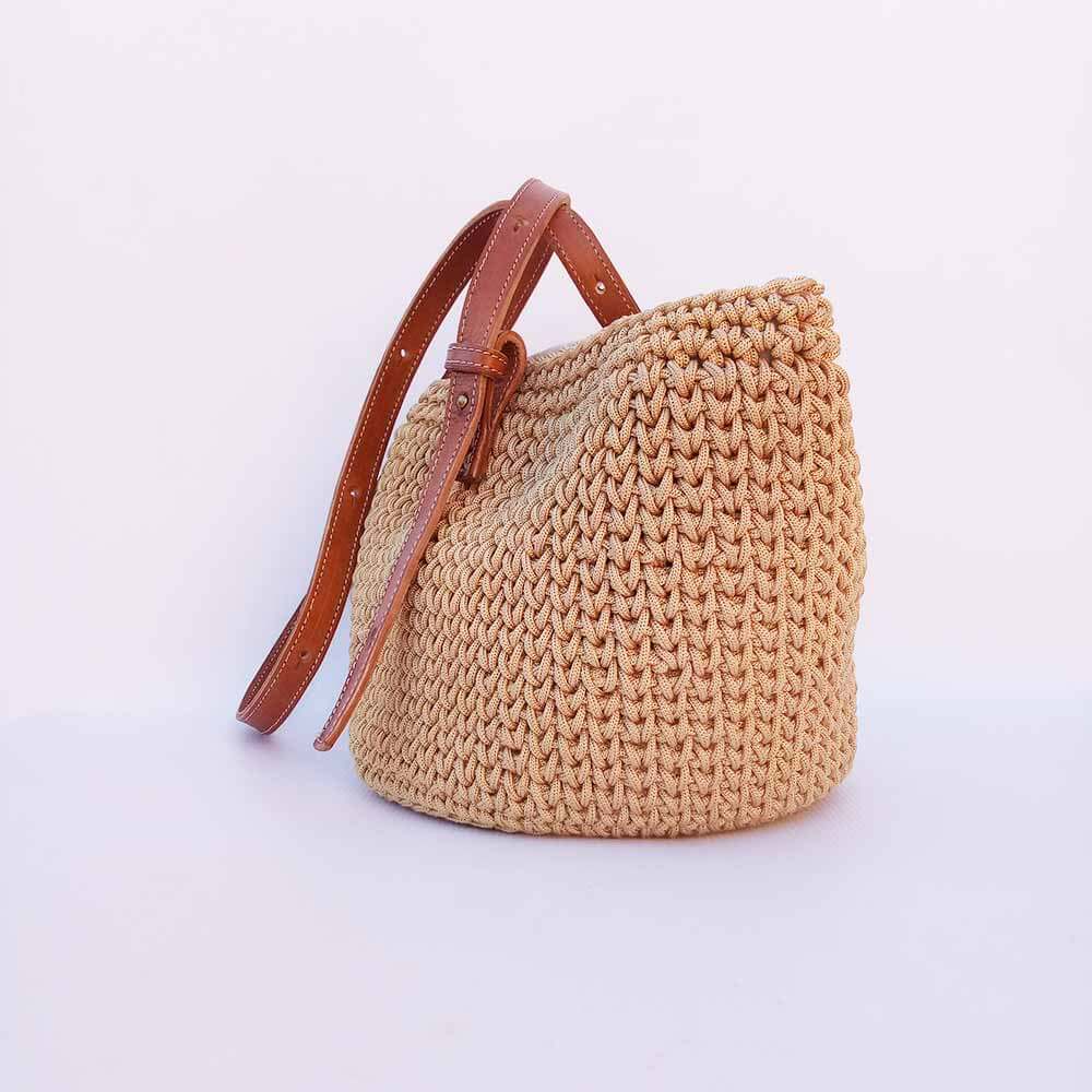 Moroccan Crochet Tote Bag with Genuine Leather Strap image 3