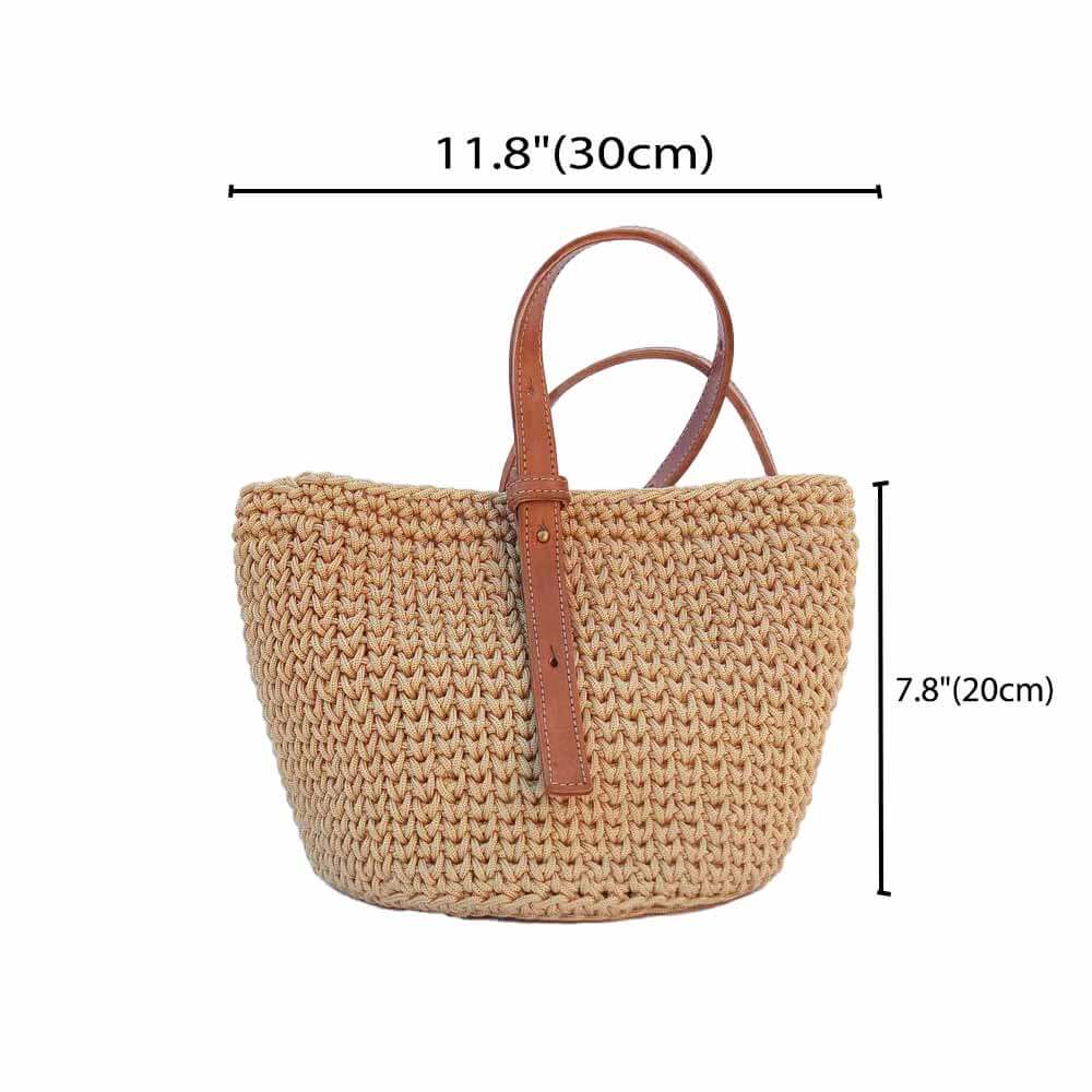 Moroccan Crochet Tote Bag with Genuine Leather Strap image 7