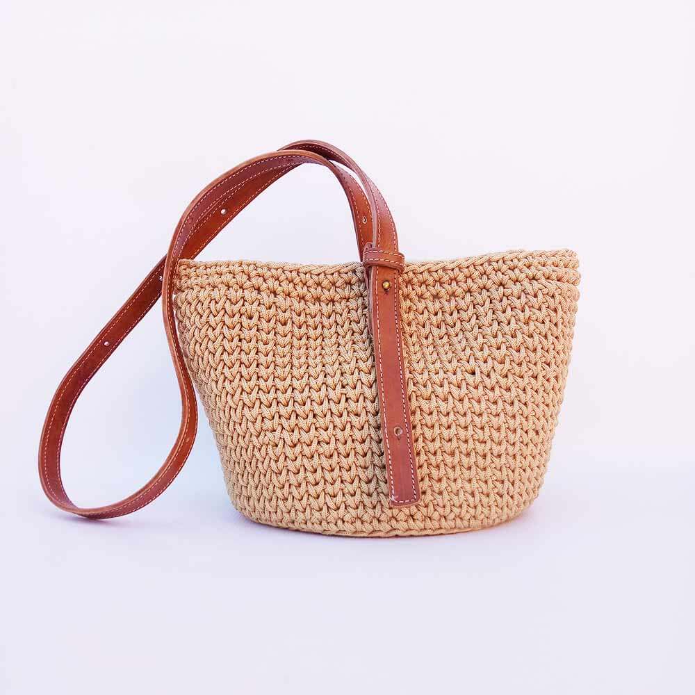 Moroccan Crochet Tote Bag with Genuine Leather Strap image