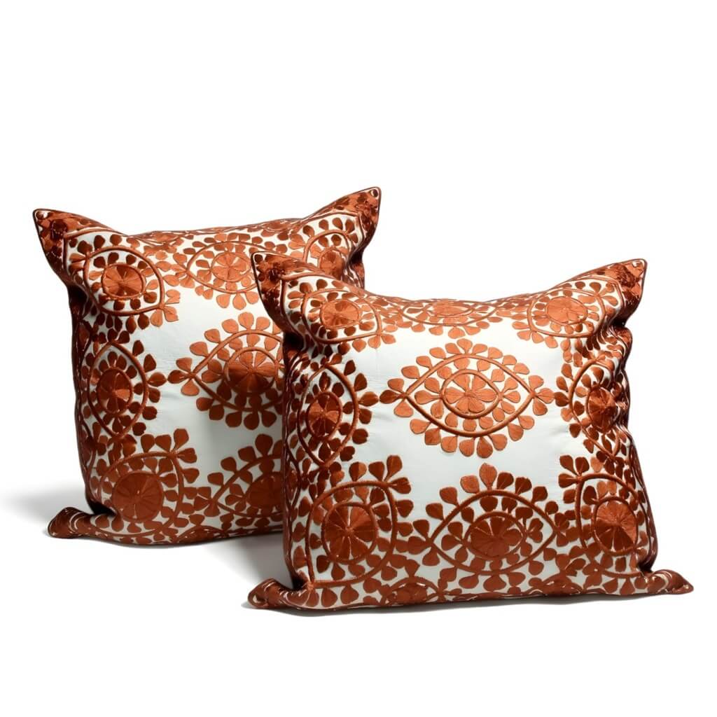 Burnt Orange Embroidered Pillow Covers Set – Handcrafted Cotton Cushions image