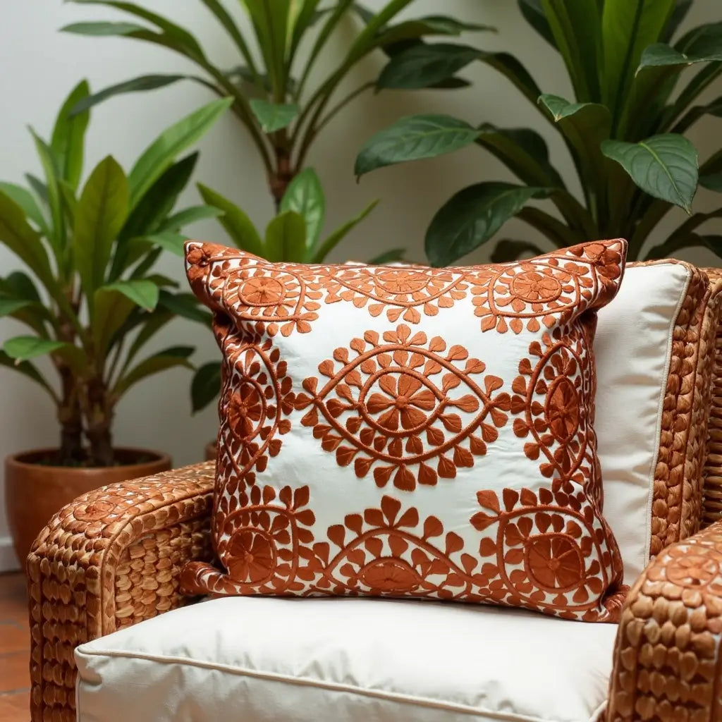 Burnt Orange Embroidered Pillow Covers Set – Handcrafted Cotton Cushions image 2