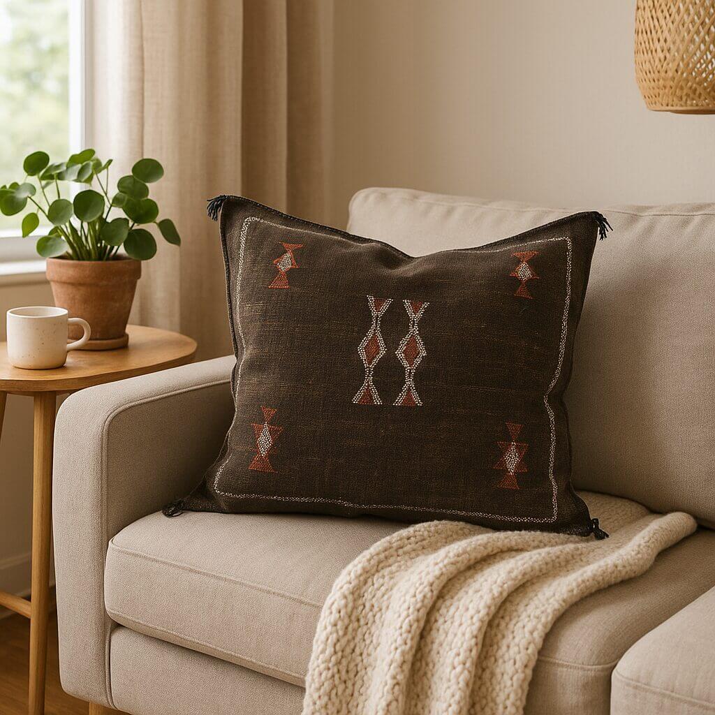 Handwoven Cactus Silk Pillow Cover 18×18 – Berber Geometric Sabra Cushion image