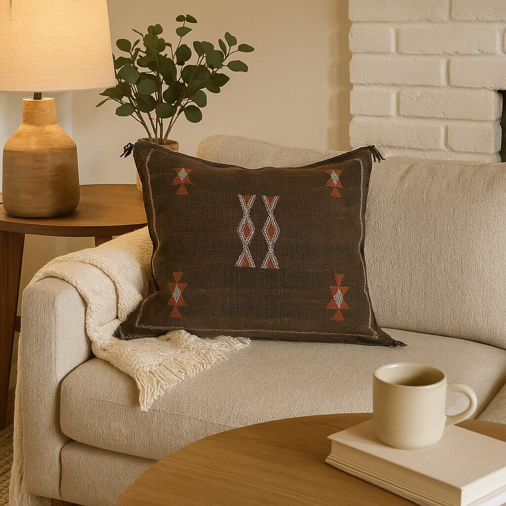 Handwoven Cactus Silk Pillow Cover 18×18 – Berber Geometric Sabra Cushion image 3
