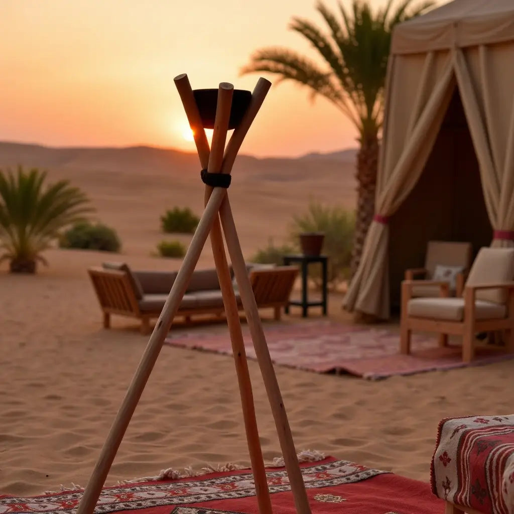 Handmade Wooden Tripod Outdoor Candle Holder – Moroccan Torch Stand 56″ image