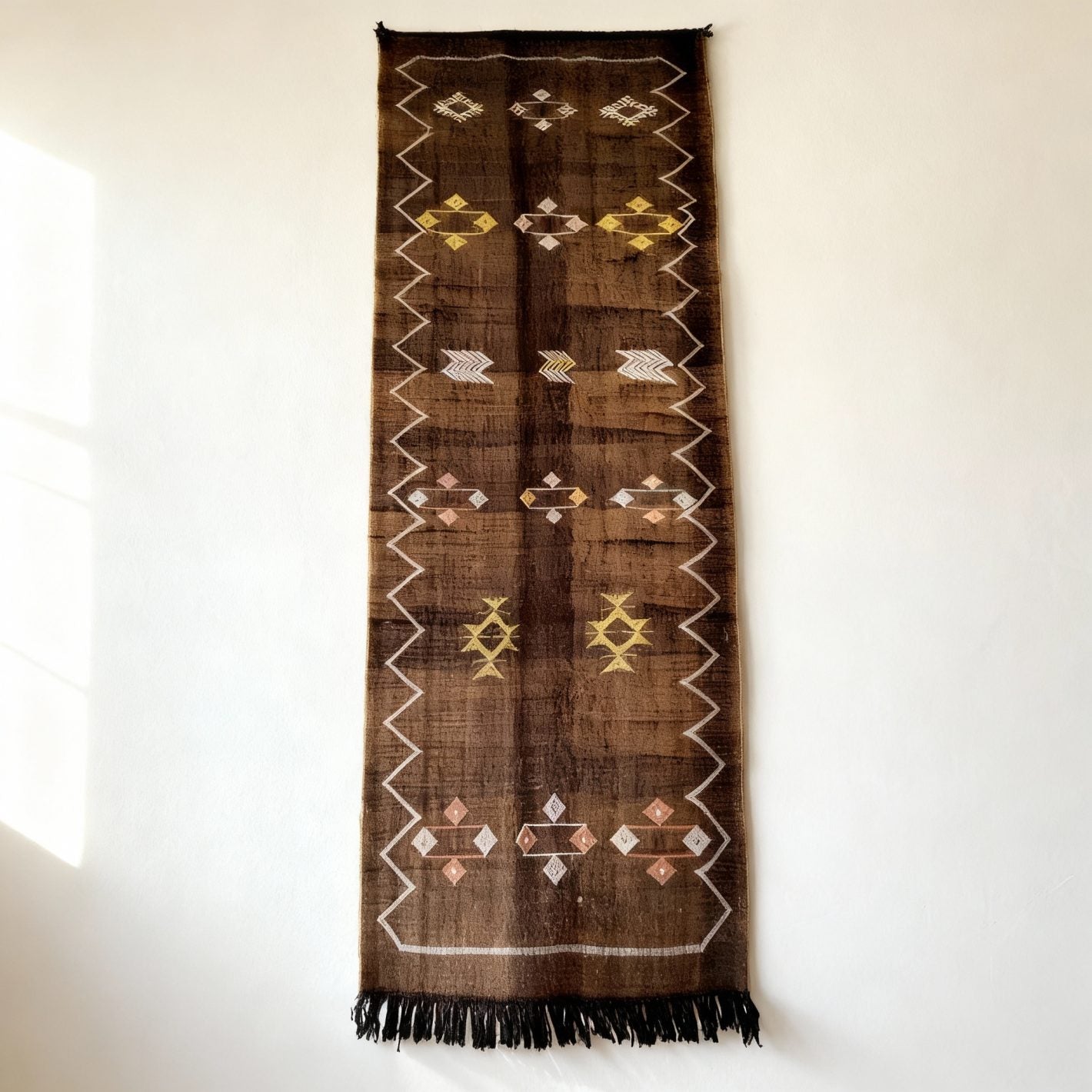 Handwoven Brown Cactus Silk Runner Rug 60x280cm – Tribal Geometric image